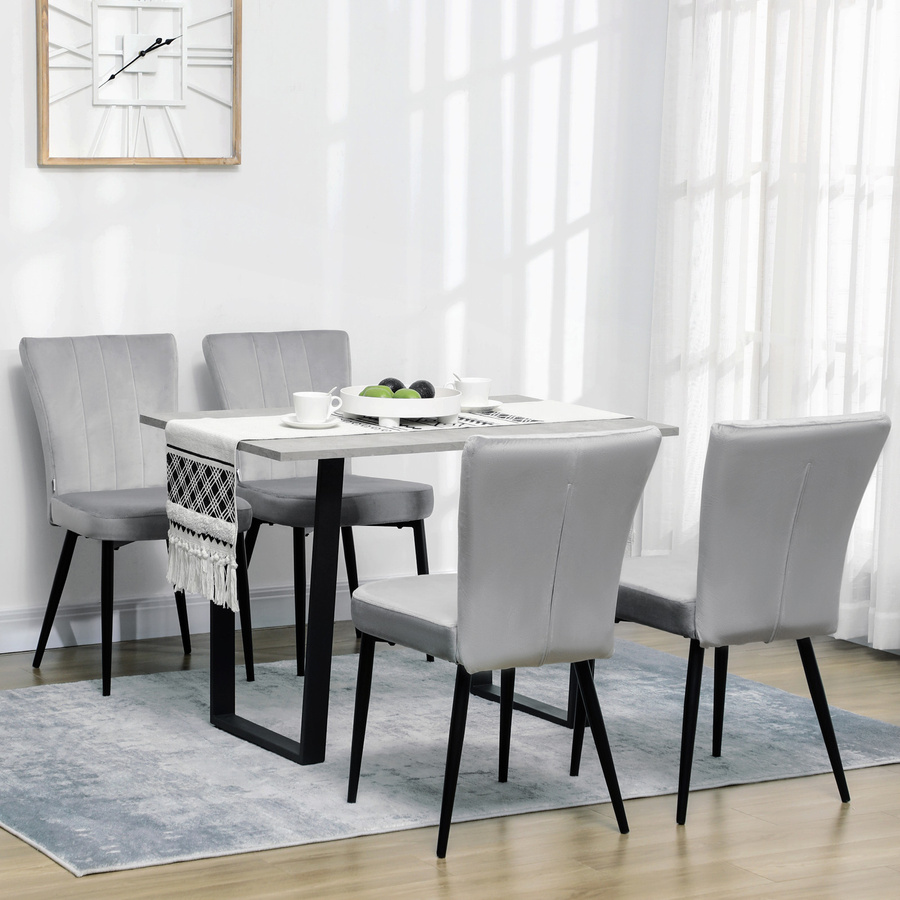 HOMCOM Esszimmerstuhl Set 4er Set Küchenstühle mit Rückenlehne, graue Polster in Samtoptik und robustem Stahlgestell, B/T/H: 46 x 65 x 87 cm - Bild 2