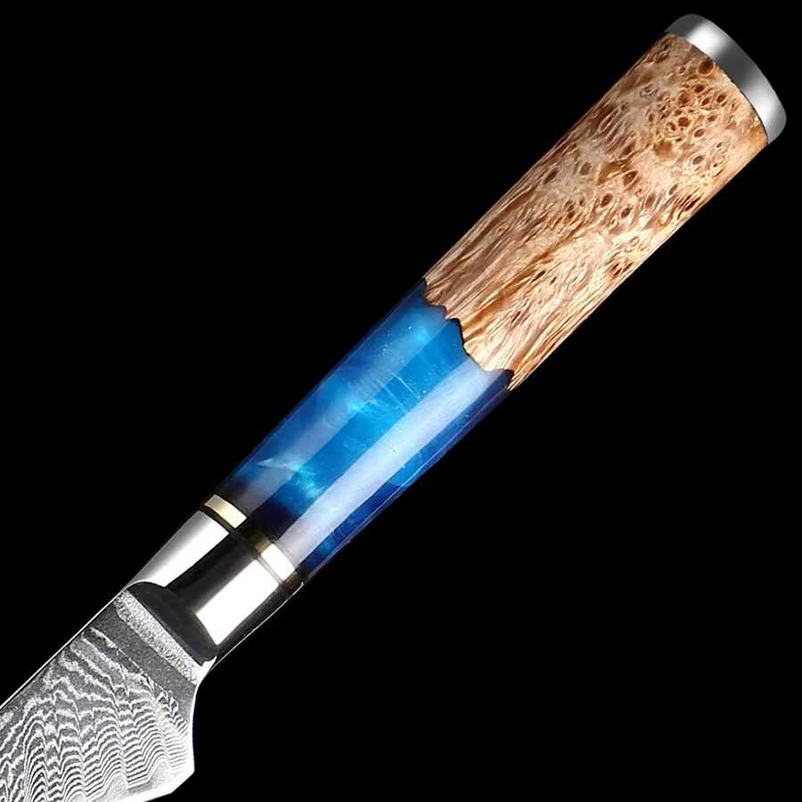 Xituo Japanisches Küchenmesser-Set mit blauem Harzgriff, 1–7 Stück, bestehend aus Santoku, Hackmesser, Brotmesser und Knochenmesser sowie Stäbchen - Bild 3