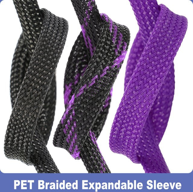 Flexible PET-Kabelhülse in Schwarz-Lila, hochdichte und erweiterbare Drahtschutzhülle mit 2 mm bis 40 mm Durchmesser - Bild 1