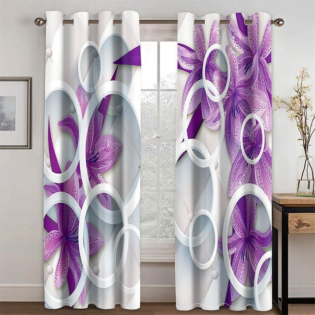 Yiran Furniture Vorhänge mit blauem Blumenmuster, 2er-Set, semi-transparent, Polyester, Breite: 50 cm, Höhe: 130 cm - Bild 1