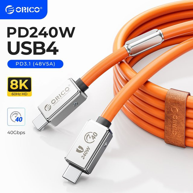 Orico USB4 Kabel mit 240W Power Delivery 3.1, kompatibel mit Thunderbolt 4, für 8K 60Hz Videoübertragung und schnelles Laden, Silikon USB-C Kabel für MacBook und iPhone 15 - Bild 1