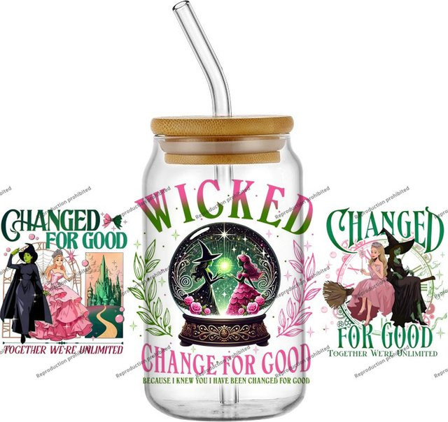 Wicked Elphaba Filmplakat UV DTF Transfer 3D Aufkleber für Trinkbecher und Gläser, Mehrfarbig - Bild 1