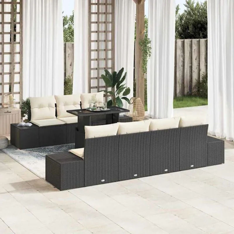 vidaxl Loungemöbel Garten-Sofa-Set aus Polyrattan und Stahl, 8-teilig, Schwarz/Beige, B/T/H: 100 x 55 x 73 cm - Bild 1