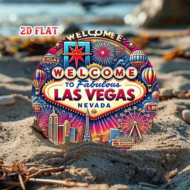 Las Vegas Willkommensschild Wandkunst aus Aluminium von Potdemiel, Retro Vintage Stadtbild Design, Multicolor, B/H: 19,99 x 19,99 cm - Bild 1