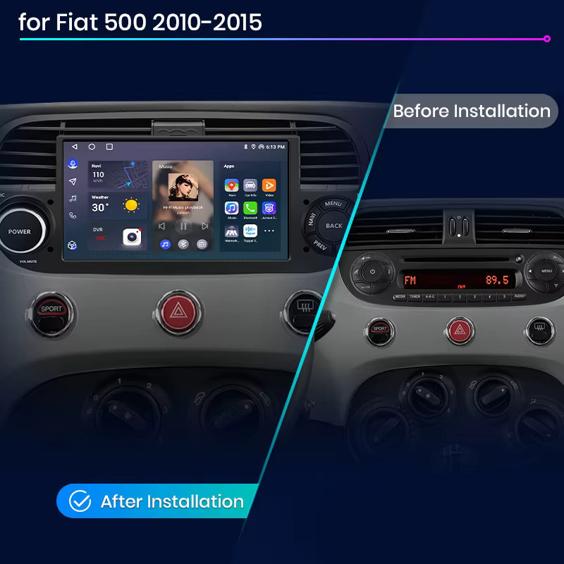 Junsun 7-Zoll Kabelloses CarPlay und Android Auto Autoradio für Fiat 500 500C Abarth 2007-2015 mit IPS Touchscreen Multimedia Stereo-Videoplayer in Schwarz oder Weiß - Bild 3