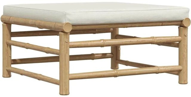 vidaXL Garten-Fußhocker aus Bambus mit Kissen in Cremeweiß, B/T/H: 65 x 30 x 30 cm - Bild 1