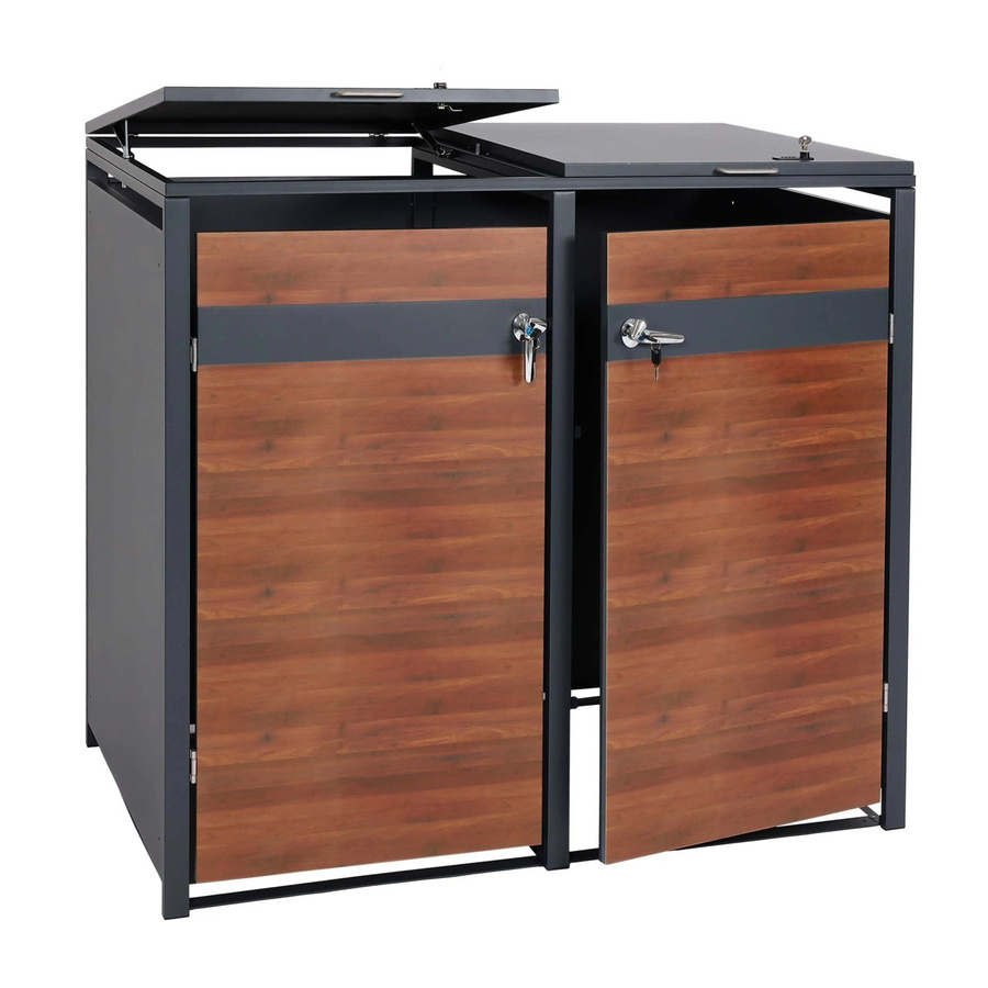 MCW 2er Mülltonnenverkleidung J82 Mülltonnenbox aus Metall in Anthrazit mit Kirsche-Holzoptik Dunkelbraun, B/T/H: 117 x 132 x 80 cm - Bild 2