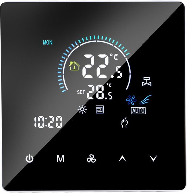 Fishine Programmierbares Zentralheizungsthermostat mit Farbdisplay und Kindersicherung, Grau/Schwarz, IP20, 5 bis 60 Grad Celsius - Bild 1