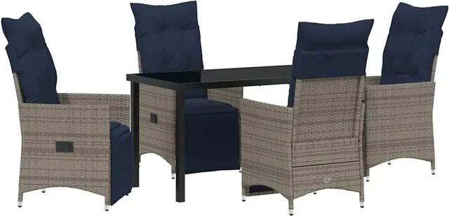 vidaXL Garten Essgruppe 5-teilig aus Poly-Rattan in Grau für Terrasse und Garten - Bild 1