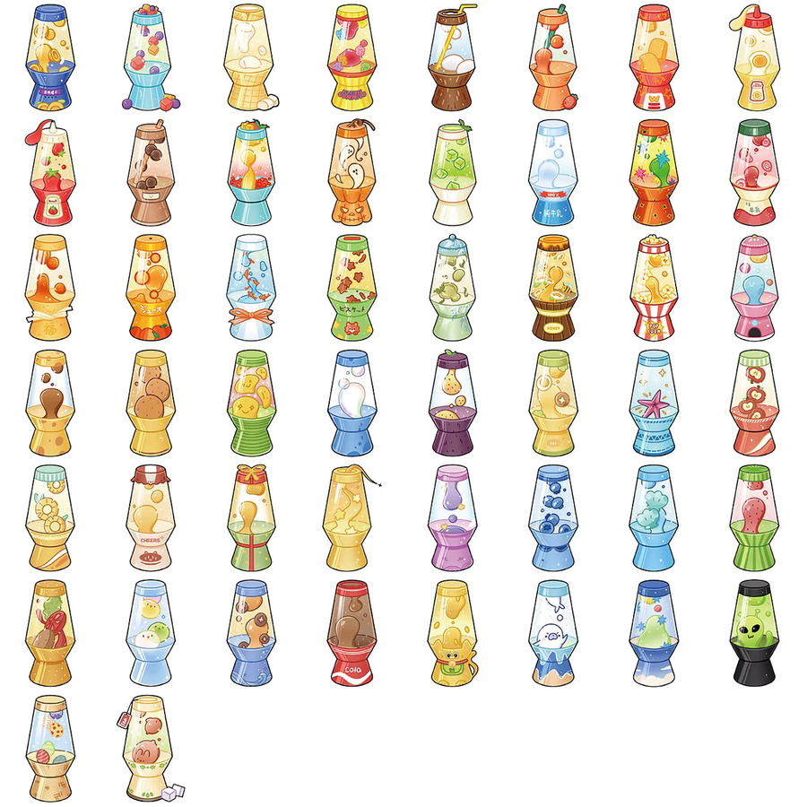 50 oder 100 Stück Bunte Cartoon Lava Lampe Aufkleber aus transparentem PET für Schreibwaren, Notebooks und Smartphones - Bild 2