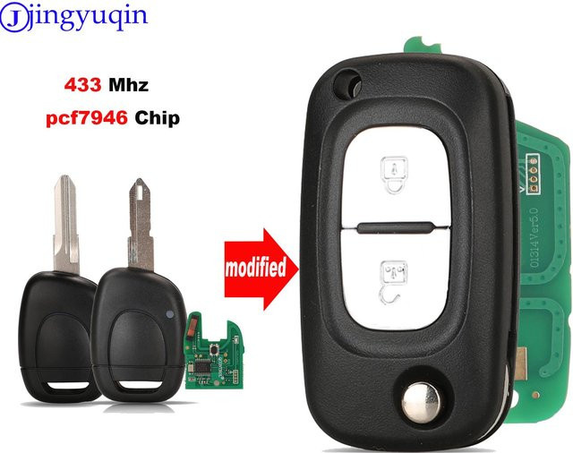 Jingyuqin Auto Remote Key Fob Shell für Renault Master Kangoo Clio Twingo mit NE72 VAC102 Klinge und PCF7946 Chip 433MHz - Bild 1