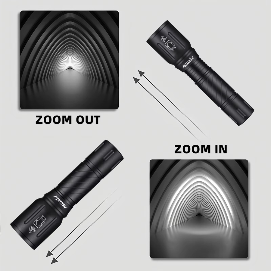 Alonefire LED Taschenlampe mit Zoom-Strahl in Schwarz für Outdoor, Camping und Jagd - Bild 4