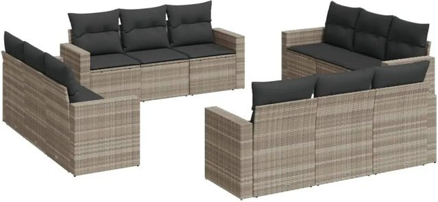 vidaXL 12-tlg Garten-Sofagarnitur aus Poly Rattan mit Kissen in Hellgrau - Bild 1