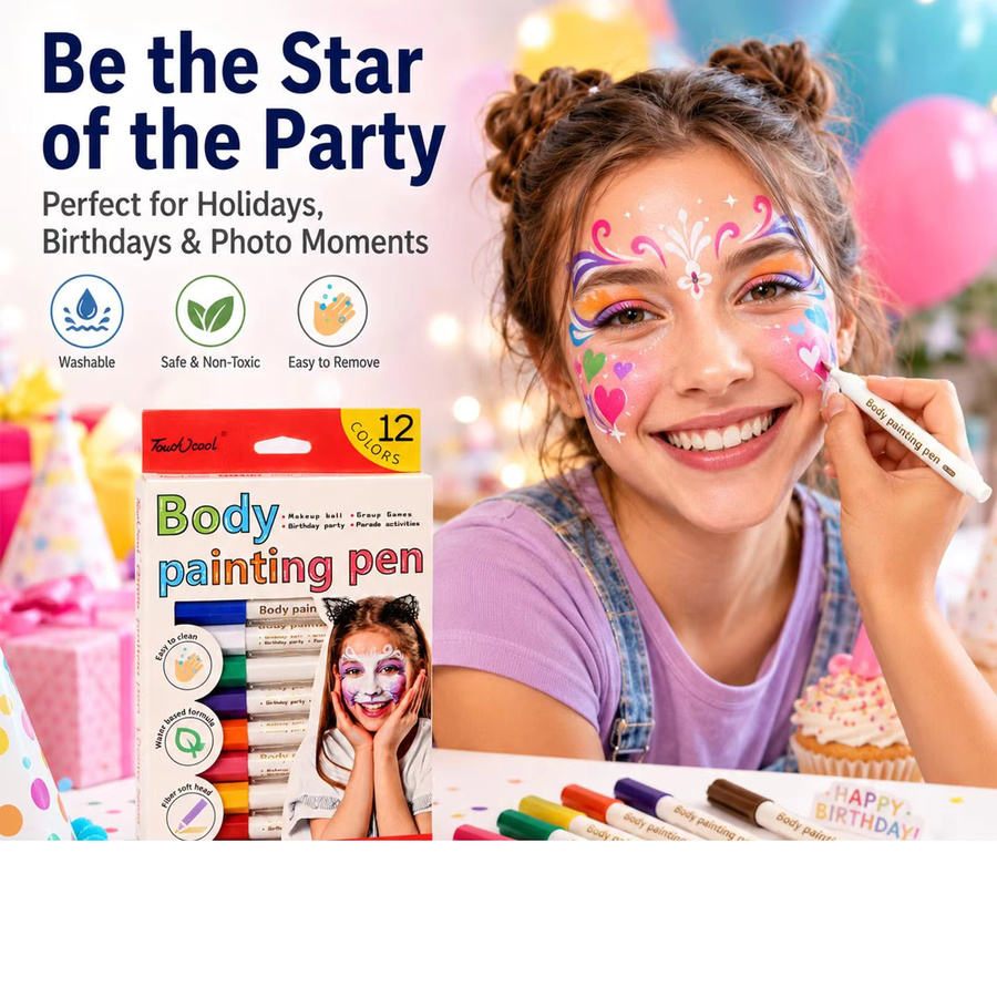 12 Farbige Körperkunst-Malstifte für Gesichtsbemalung und Cosplay, ungiftig und abwaschbar, Set für Kinder in Multicolour - Bild 4