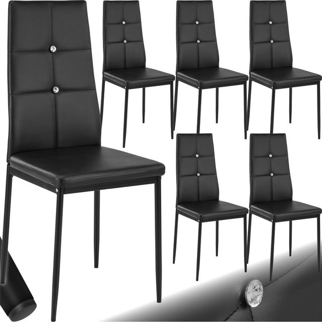 tectake Set Esszimmerstuhl Julien, 6er Set, gepolstert mit Kunstlederbezug und Glitzersteinen, Schwarz, B/T/H: 40 x 42 x 97 cm - Bild 1