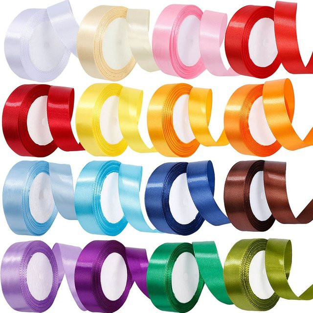 SUNEEYDAY Satinbandrolle für Geschenkverpackungen und DIY-Bastelarbeiten, 25 Yards, Mehrfarbig - Bild 1