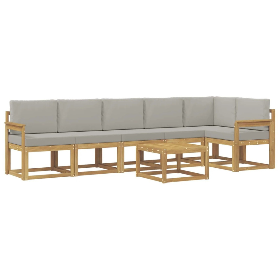 vidaXL Outdoor-Sofagarnitur aus Akazienholz in L-Form, 7-teiliges Set mit Kissen in Weiß, Grau und Braun - Bild 2