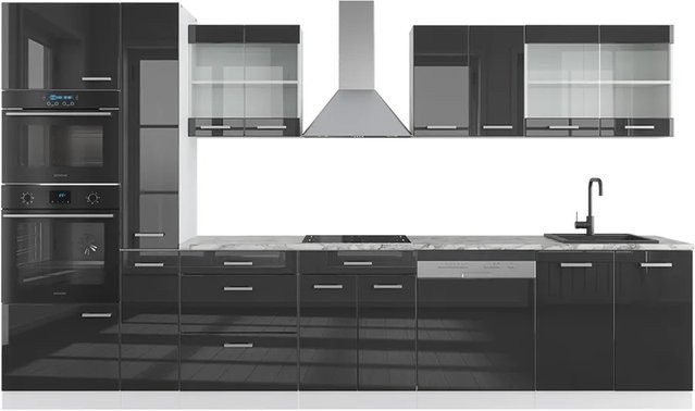 Vicco Küchenzeile R-Line Einbauküche in Weiß und Anthrazit mit Marmor Arbeitsplatte Hochglanz Breite: 350 cm - Bild 2
