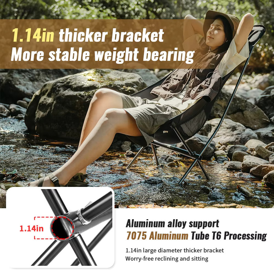 Naturehike L04 Camping Moon Chair zusammenklappbarer Outdoor Relax-Stuhl in Schwarz - Bild 2