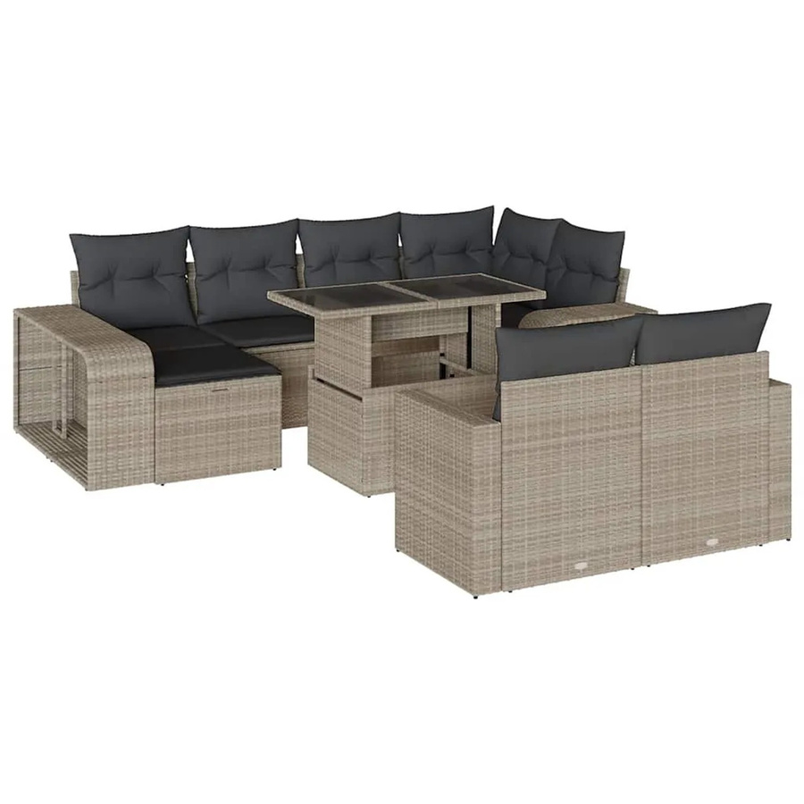 vidaXL 11-teilige Garten-Sofagarnitur in L-Form aus Polyrattan mit Kissen in Hellgrau - Bild 2
