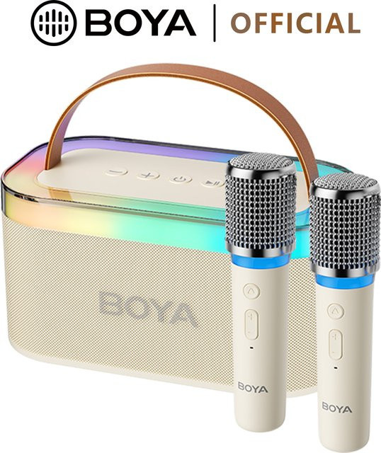 BOYA KM6 Kabellose Karaoke-Maschine mit 2 Mikrofonen, tragbarer Bluetooth-Lautsprecher mit RGB-Licht in Weiß - Bild 1