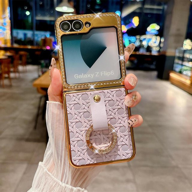 Stoßfeste Webleder-Handyhülle mit galvanisiertem Ring für Samsung Galaxy Z Flip 6 und Z Flip 5 in Multicolour - Bild 1