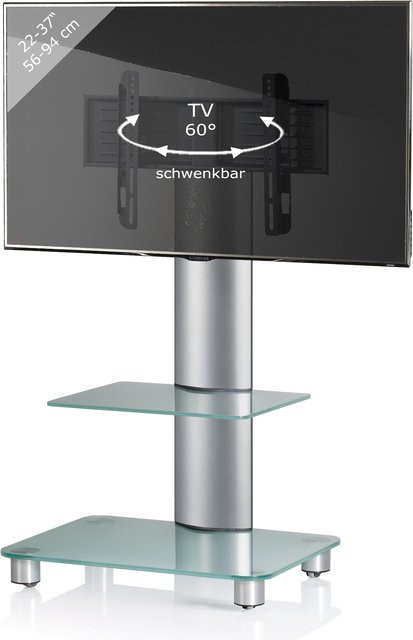 VCM TV Standfuß Bilano aus Aluminium und ESG-Sicherheitsglas in Silber, Rollbarer Fernsehständer für 22-40 Zoll, VESA max. 600x400 mm, Belastbarkeit bis 30 kg, Höhe: 100 cm, Breite: 60 cm, Tiefe: 44 cm - Bild 1