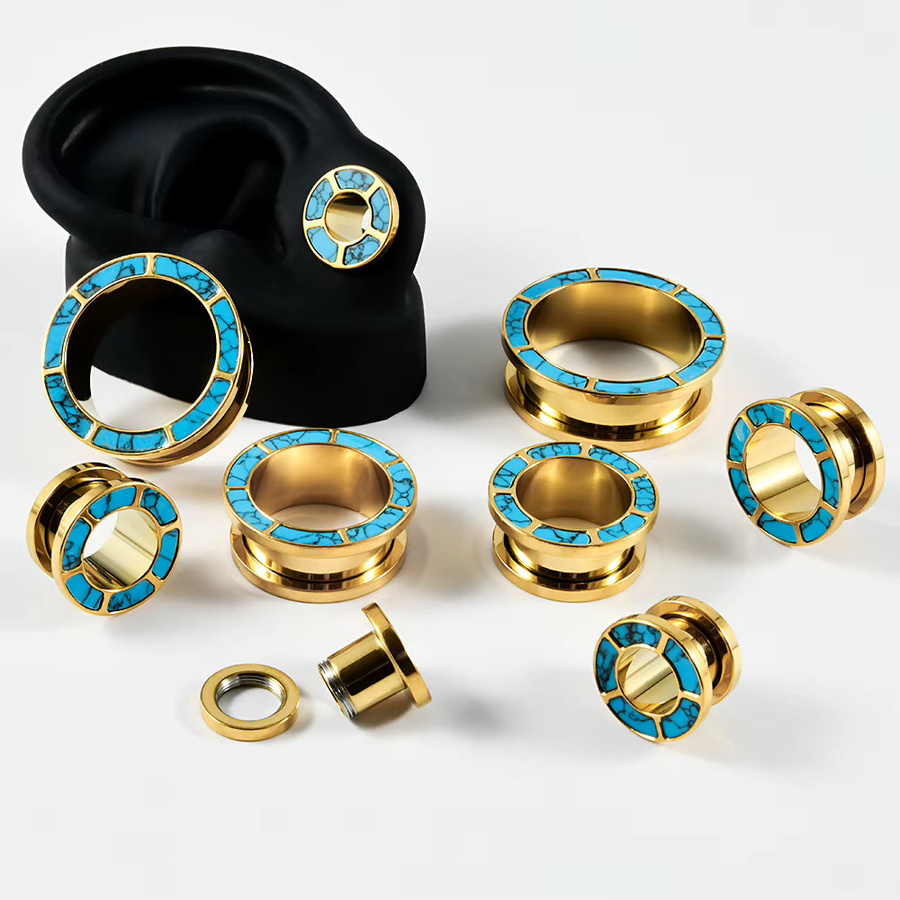Dreamlee Ohr-Tunnel, Edelstahl, Opal, Blau Türkis, Unisex - Bild 3