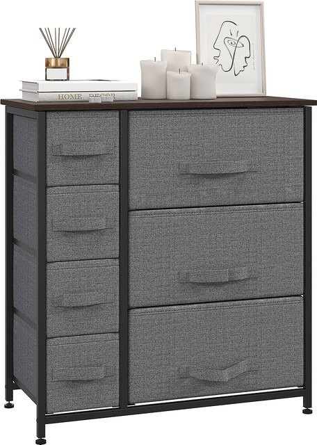 HOMCOM Schubladenschrank mit 7 faltbaren Stoffschubladen, Aufbewahrungsschrank aus Metall und Stoff in Holzoptik, grau, B/T/H: 63,5 x 30 x 71 cm - Bild 1