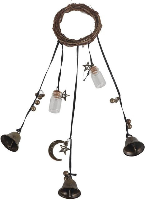 Handgemachter Hexen Windspiel Kranz von Neoglint in Grau mit Sternen aus Rattan und Metall - Bild 1