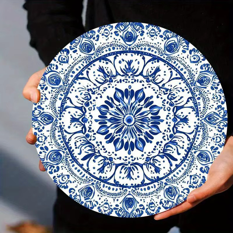 CIFBUY Keramik-Wandtafel im Retro-Stil mit Mandala- und Blumenmuster, Blau, Breite: 20,32 cm, Höhe: 20,32 cm - Bild 3