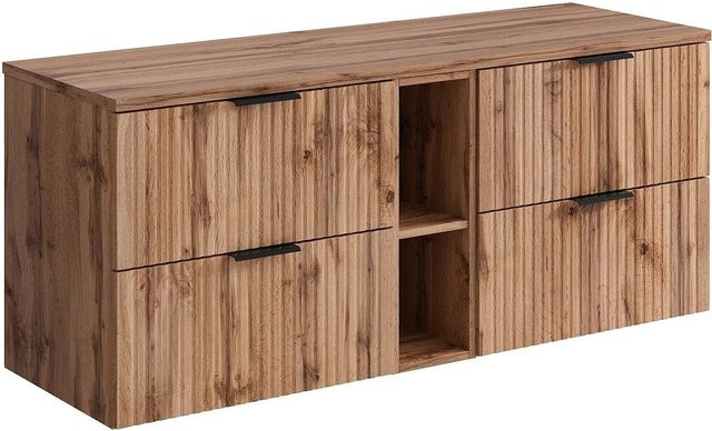 Waschbeckenunterschrank Zevara von Vente-unique in Naturfarben Hell mit Streifenoptik, Breite: 140 cm - Bild 1