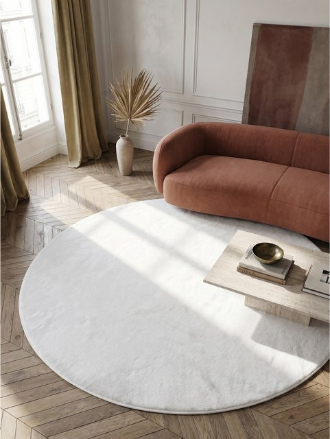 Waschbarer Kurzflorteppich NECKAR von Kadima Design, einfarbig, Weiß, Durchmesser: 200 cm - Bild 1