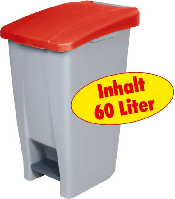 BRB Tret-Abfalleimer aus Kunststoff mit Soft-Close-Funktion, 60 Liter, Rot - Bild 1