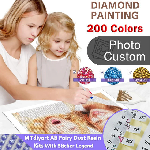 MTdiyart DIY Diamantmalerei Set mit 200 Farben und AB 5D Kristall-Steinen in Quadratischer Form, Benutzerdefinierte Foto-Stickerei in Mehrfarbig mit Aufkleber-Legende - Bild 1
