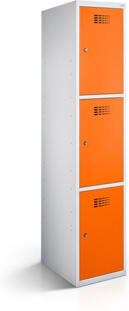 rotstahl Fächerschrank mit 3 Fächern in Orange und lichtgrauem Korpus, B/T/H: 40 x 50 x 180 cm - Bild 1