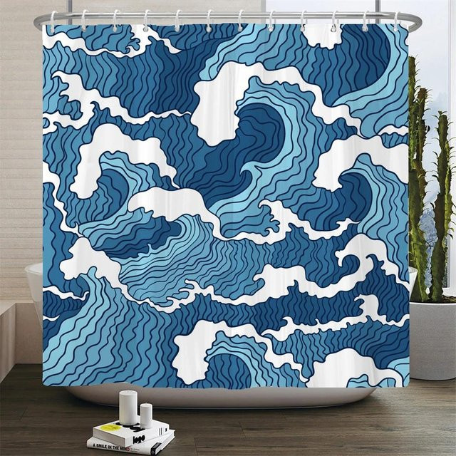 Wasserdichter Duschvorhang von Household supplies MH im chinesischen Stil mit Blumen, Vögeln und Bäumen, B/B/H: 90 x 180 cm - Bild 1