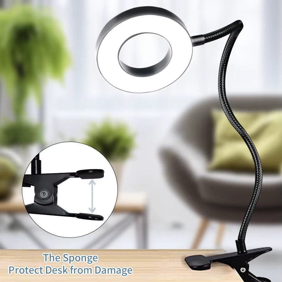 AVACOM Clip-on-Schreibtischlampe mit 48 LEDs in Schwarz, flexible 360 Grad Schwanenhals-Leselampe mit USB-Anschluss für Home Office und Nachtlicht - Bild 5