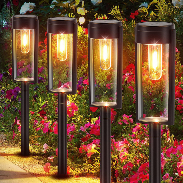 ESMARTER Solar LED Bodenleuchte für Garten und Terrasse, Regendichte Außenbeleuchtung in Schwarz, Warmweiß - Bild 1