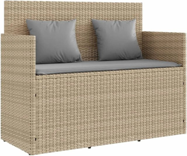 vidaXL Gartenbank aus Poly Rattan mit Kissen in Beige, modern mit Armlehnen und UV-beständig - Bild 1