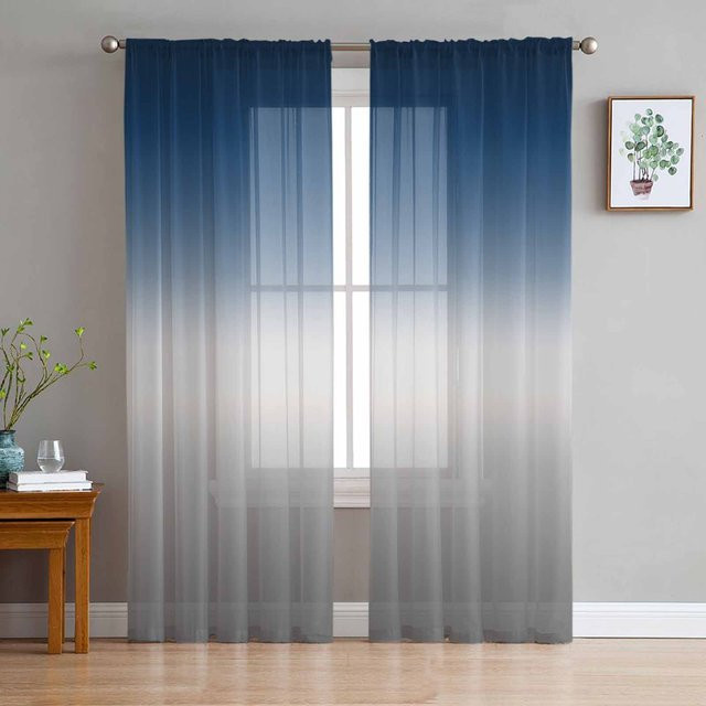 Yiran Furniture Transparente Vorhänge mit Farbverlauf in Braun und Grau, Tüll Voile Organza Gardinen mit Ösen, Breite: 135 cm, Höhe: 115 cm - Bild 1