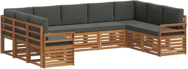 vidaXL Sofagarnitur aus Massivholz Akazie in Natur und Anthrazit, 9-teiliges Set mit Sitz- und Rückenkissen im modernen Latten-Design - Bild 1