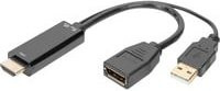 Digitus Adapterkabel HDMI auf DisplayPort und USB-A in Schwarz, unterstützt 4K 30 Hz und 3D-Video, Länge: 20 cm - Bild 1