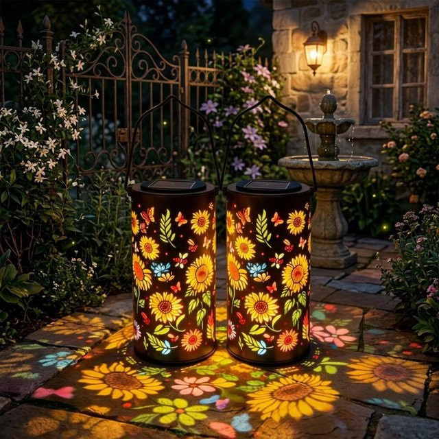 Leclstar RGB Sonnenblumen-Solarleuchten für den Außenbereich, bunte wasserdichte Projektionslampen zur Dekoration von Garten, Veranda und Rasen, Multicolor - Bild 1