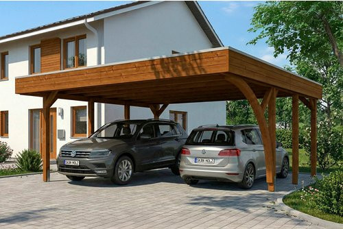 SKANHOLZ Carport Friesland mit Einfahrtsbogen aus Fichte in Nussbaum Braun, B: 546 cm, T: 555 cm - Bild 1