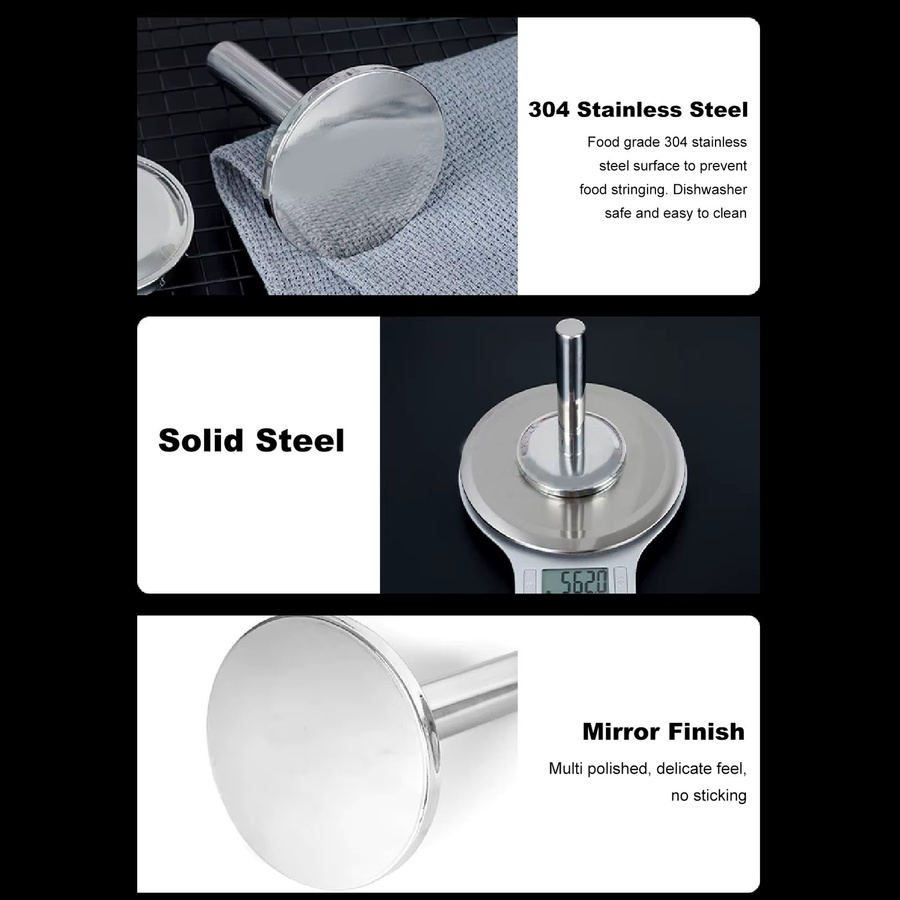 Qiilu Fleischstampfer aus Edelstahl 304 in Silber mit ergonomischem Griff und gewichtetem Design - Bild 3