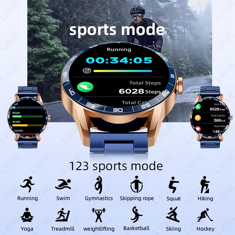 LIGE Smartwatch, Edelstahl, Schwarz, Herren - Bild 5