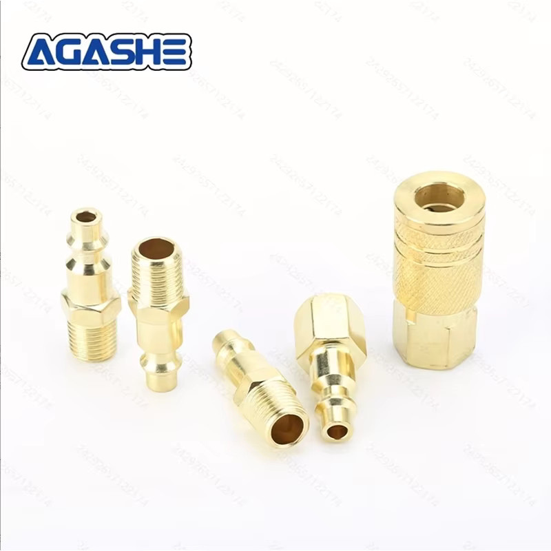 AGASHE 5-teiliges Schnellkupplungsset aus Messing mit 1/4 NPT Metall-Luftschlauchanschlüssen und Universalgewinde für Luftkompressoren - Bild 1