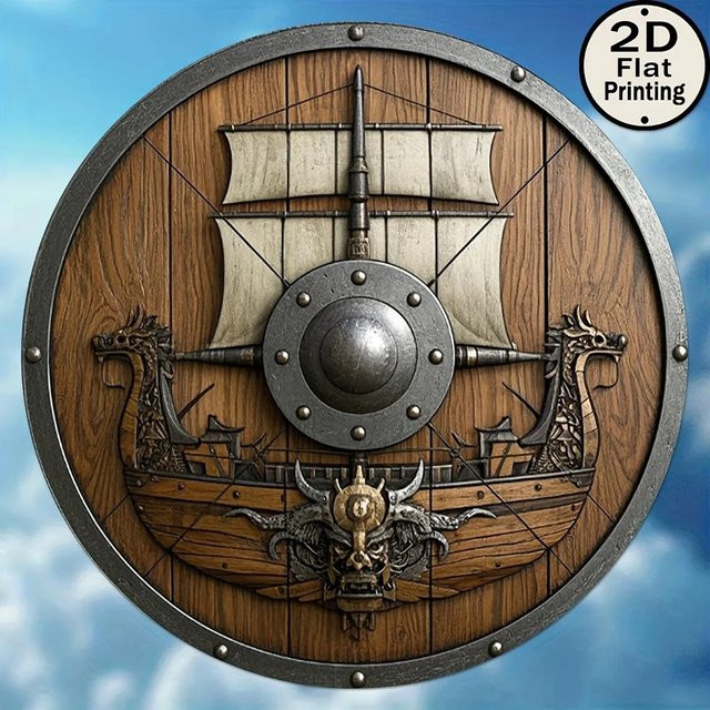 CIFBUY Wikinger-Schild Wandkunst aus Metall, Rustikale Runde Drachen-Krieger Heimdekoration in Braun, Durchmesser: 20 cm - Bild 1