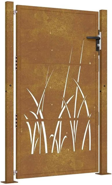 vidaXL Gartentor aus Cortenstahl in Braun mit Grasmotiv, B: 110 cm, H: 130 cm - Bild 1